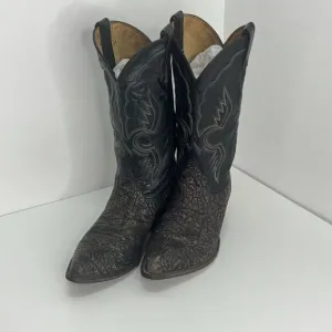 VTG 80s Tony Lama Shrunken Shoulder Bull Cowboy Boots Mens Black Leather 10 D