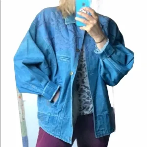 VTG 90s Denim Jacket Oversized Boyfriend Trucker Jacket Western Womens Large