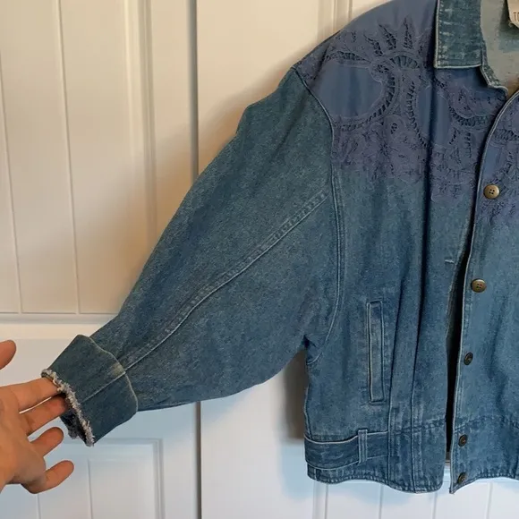VTG 90s Denim Jacket Oversized Boyfriend Trucker Jacket Western Womens Large