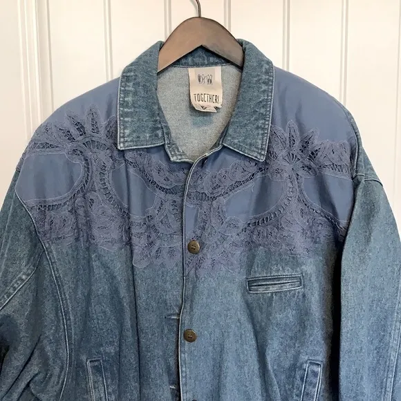 VTG 90s Denim Jacket Oversized Boyfriend Trucker Jacket Western Womens Large