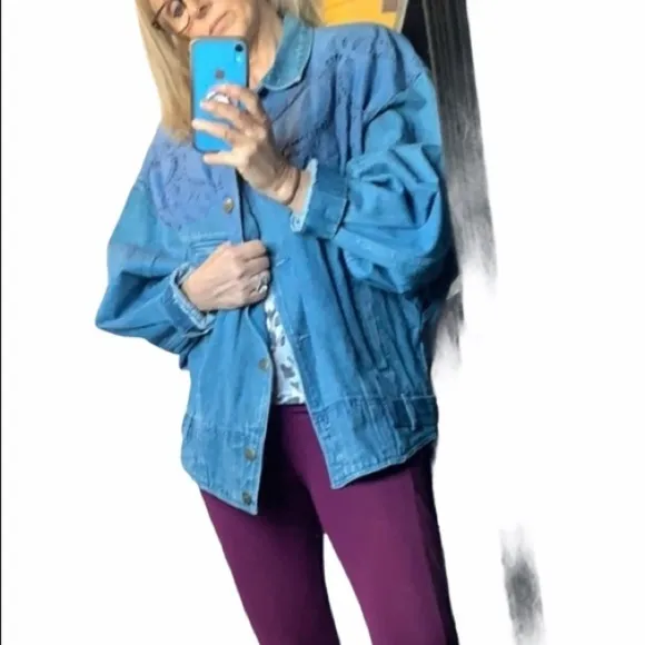 VTG 90s Denim Jacket Oversized Boyfriend Trucker Jacket Western Womens Large