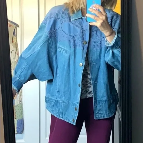 VTG 90s Denim Jacket Oversized Boyfriend Trucker Jacket Western Womens Large