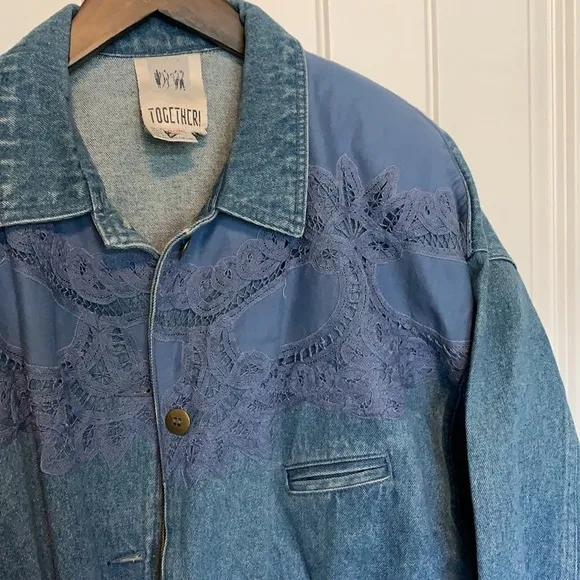 VTG 90s Denim Jacket Oversized Boyfriend Trucker Jacket Western Womens Large