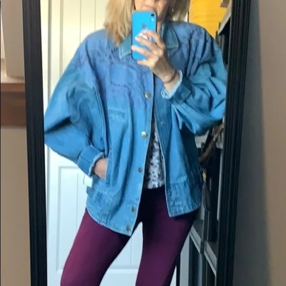 VTG 90s Denim Jacket Oversized Boyfriend Trucker Jacket Western Womens Large