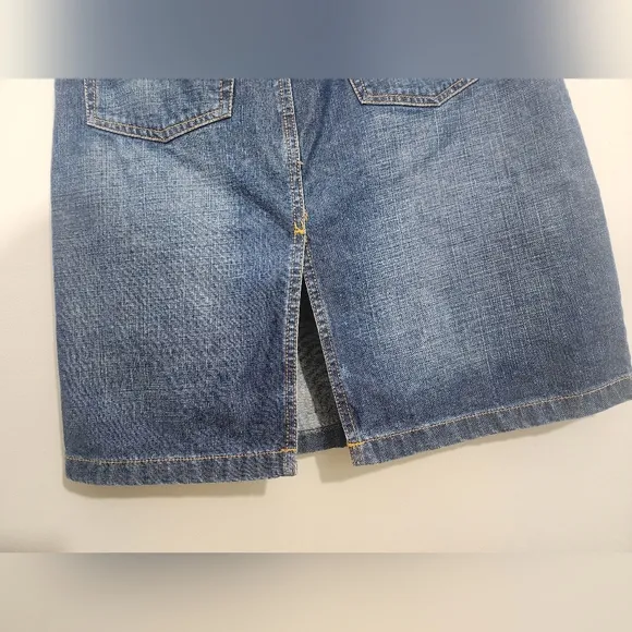 Vtg 90s Y2K Polo Ralph Lauren Knee Length Denim Skirt Women Sz 2 Flag Logo
