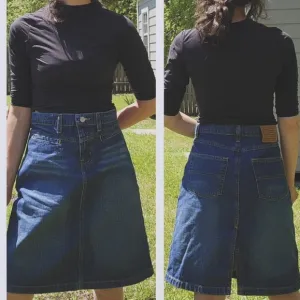 Vtg 90s Y2K Polo Ralph Lauren Knee Length Denim Skirt Women Sz 2 Flag Logo