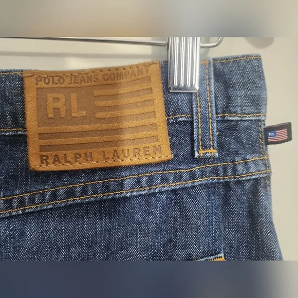 Vtg 90s Y2K Polo Ralph Lauren Knee Length Denim Skirt Women Sz 2 Flag Logo