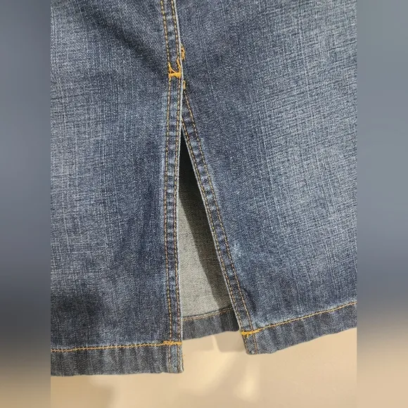 Vtg 90s Y2K Polo Ralph Lauren Knee Length Denim Skirt Women Sz 2 Flag Logo