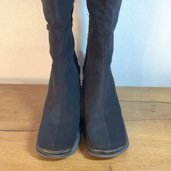 VTG Aquatalia Y2K Black Heeled Square Toe Boots Womens 6.5 Made in Italy Zipper
