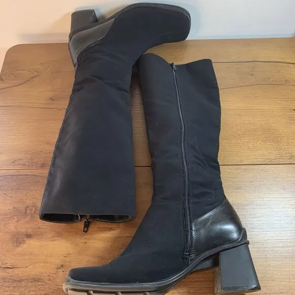 VTG Aquatalia Y2K Black Heeled Square Toe Boots Womens 6.5 Made in Italy Zipper