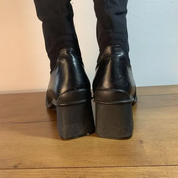 VTG Aquatalia Y2K Black Heeled Square Toe Boots Womens 6.5 Made in Italy Zipper