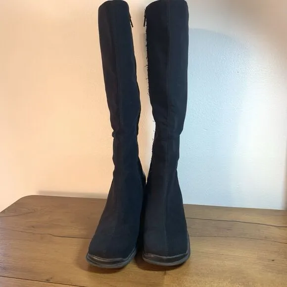 VTG Aquatalia Y2K Black Heeled Square Toe Boots Womens 6.5 Made in Italy Zipper