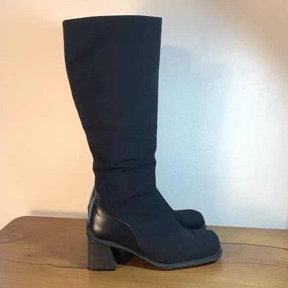 VTG Aquatalia Y2K Black Heeled Square Toe Boots Womens 6.5 Made in Italy Zipper
