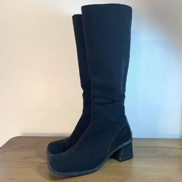 VTG Aquatalia Y2K Black Heeled Square Toe Boots Womens 6.5 Made in Italy Zipper