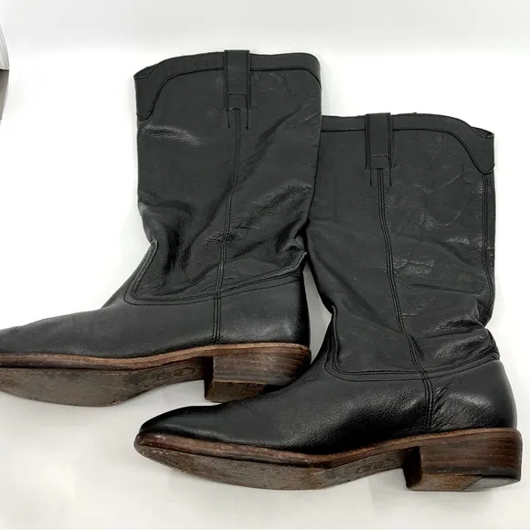 VTG.‎ DAN POST Black Leather Western Cowboy Boots women 9 BOHEMIAN PEASANT