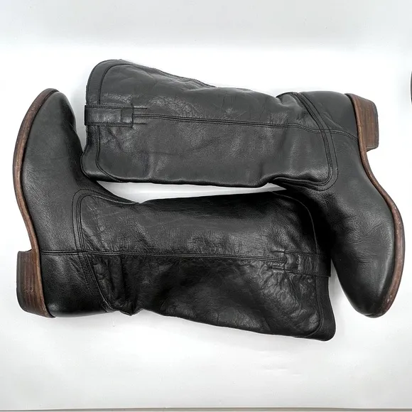 VTG.‎ DAN POST Black Leather Western Cowboy Boots women 9 BOHEMIAN PEASANT