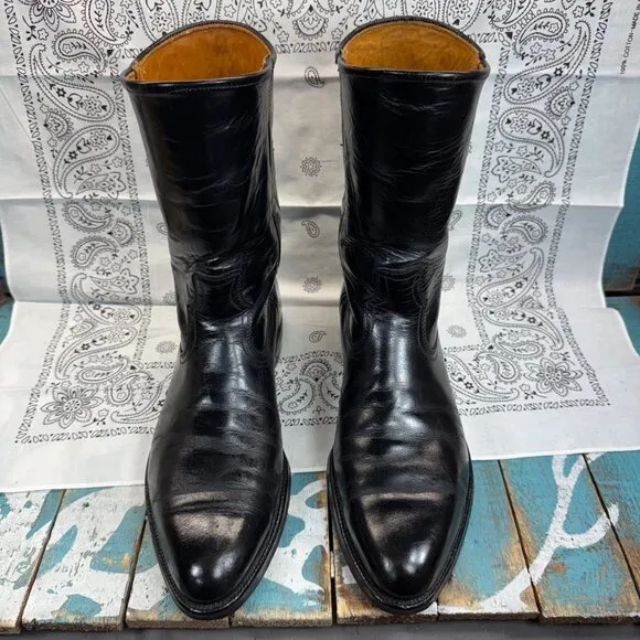 VTG Justin Flat Top Short Riding Boots black Leather RARE 3819 Mens Sz 8.5B USA