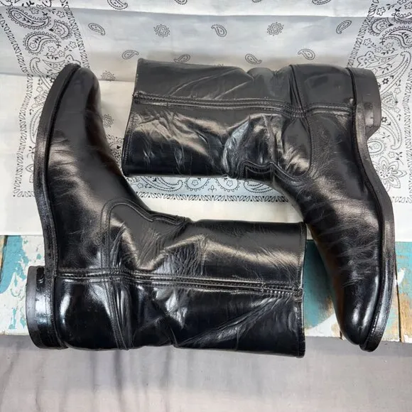 VTG Justin Flat Top Short Riding Boots black Leather RARE 3819 Mens Sz 8.5B USA