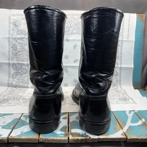 VTG Justin Flat Top Short Riding Boots black Leather RARE 3819 Mens Sz 8.5B USA