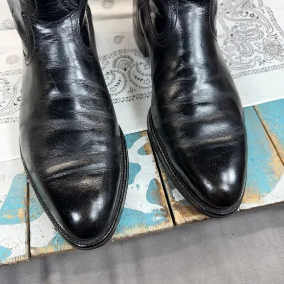VTG Justin Flat Top Short Riding Boots black Leather RARE 3819 Mens Sz 8.5B USA