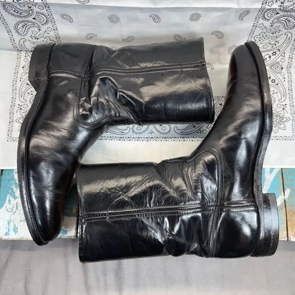VTG Justin Flat Top Short Riding Boots black Leather RARE 3819 Mens Sz 8.5B USA