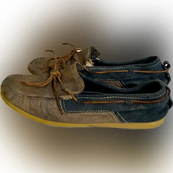 VTG KENNETH COLE 12M BOAT HOUSE SHOE Multi-media leather suede gray blue slip-on