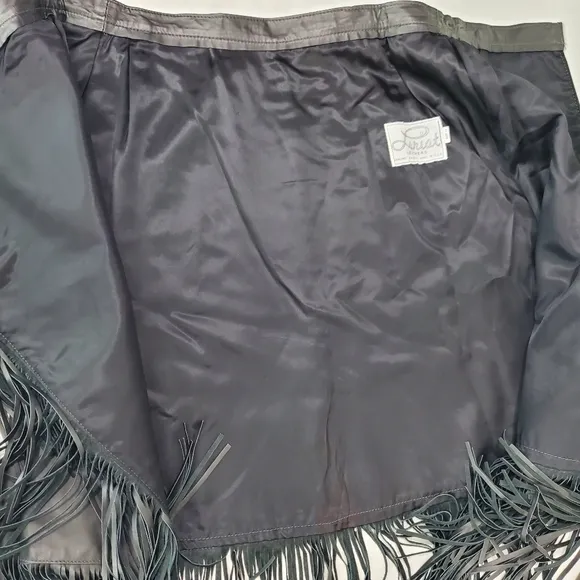 VTG Lariat Genuine Leather Rodeo Western Cowgirl Boho Wrap Black Fringe Skirt 12