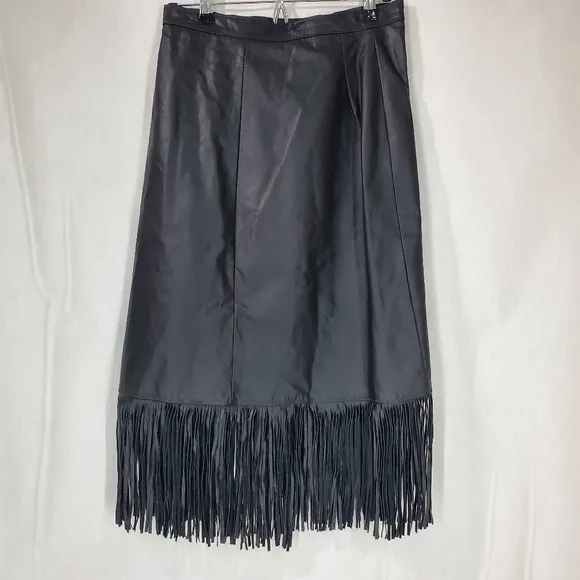 VTG Lariat Genuine Leather Rodeo Western Cowgirl Boho Wrap Black Fringe Skirt 12