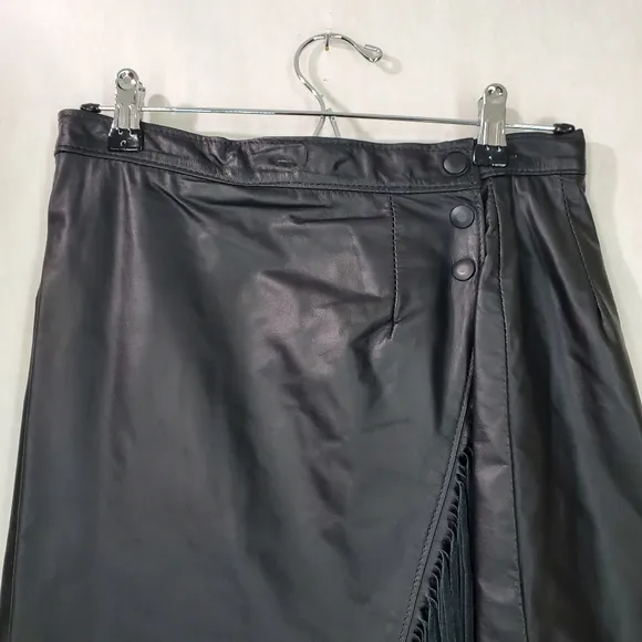VTG Lariat Genuine Leather Rodeo Western Cowgirl Boho Wrap Black Fringe Skirt 12