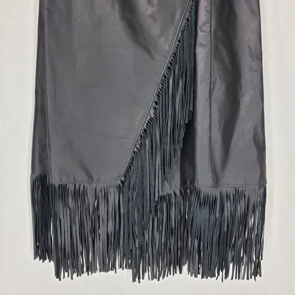 VTG Lariat Genuine Leather Rodeo Western Cowgirl Boho Wrap Black Fringe Skirt 12