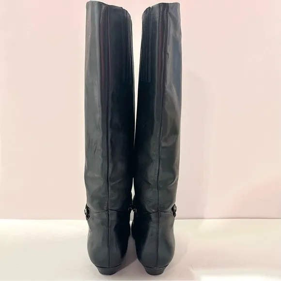 VTG MIGLIORINI FLAT WEDGE LEATHER PULL-ON RIDING BOOTS W/MESH CHAIN DETAIL Sz9.5