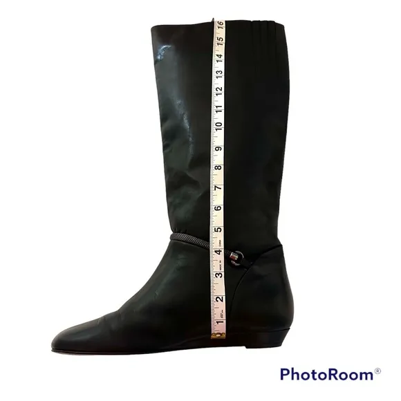 VTG MIGLIORINI FLAT WEDGE LEATHER PULL-ON RIDING BOOTS W/MESH CHAIN DETAIL Sz9.5
