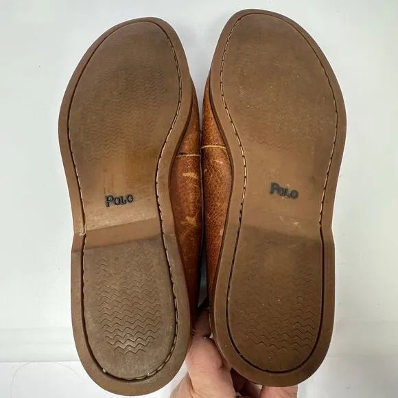 VTG POLO Ralph Lauren Tumbled Leather Bienne Boat Shoe Loafer Moccasins Mens 8