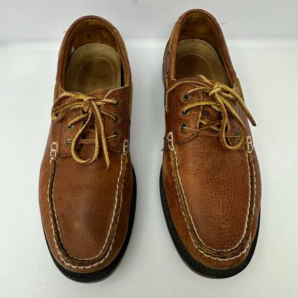 VTG POLO Ralph Lauren Tumbled Leather Bienne Boat Shoe Loafer Moccasins Mens 8