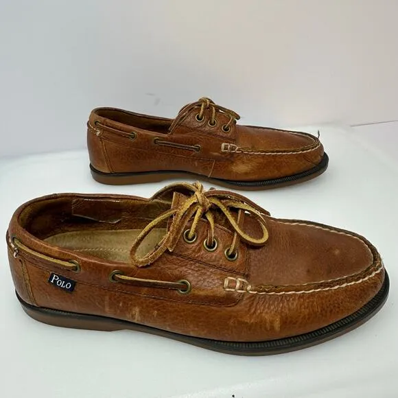 VTG POLO Ralph Lauren Tumbled Leather Bienne Boat Shoe Loafer Moccasins Mens 8