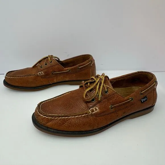 VTG POLO Ralph Lauren Tumbled Leather Bienne Boat Shoe Loafer Moccasins Mens 8