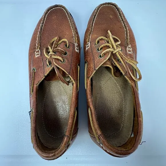 VTG POLO Ralph Lauren Tumbled Leather Bienne Boat Shoe Loafer Moccasins Mens 8
