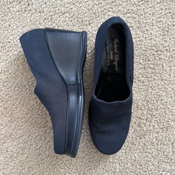 VTG Robert Clergerie Women's French Dark Navy Blue Wedge Heel Shoes Slip On Sz 7