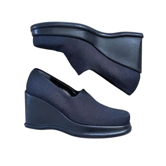 VTG Robert Clergerie Women's French Dark Navy Blue Wedge Heel Shoes Slip On Sz 7