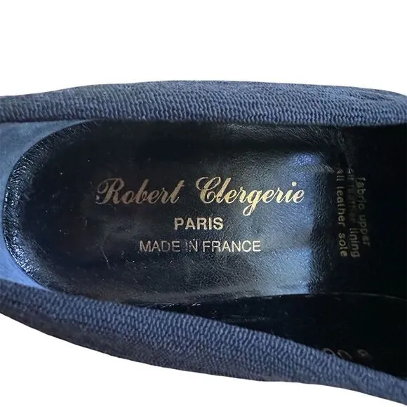 VTG Robert Clergerie Women's French Dark Navy Blue Wedge Heel Shoes Slip On Sz 7