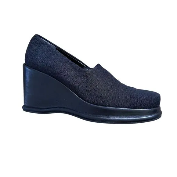 VTG Robert Clergerie Women's French Dark Navy Blue Wedge Heel Shoes Slip On Sz 7