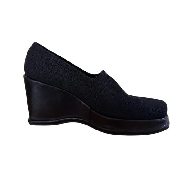 VTG Robert Clergerie Women's French Dark Navy Blue Wedge Heel Shoes Slip On Sz 7