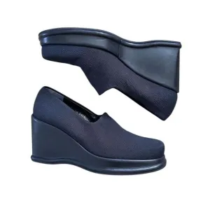 VTG Robert Clergerie Women's French Dark Navy Blue Wedge Heel Shoes Slip On Sz 7