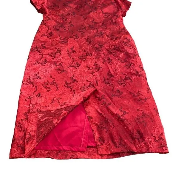 VTG OOAK DRAGONS!! Kill Bill Custom Made Kimono Silk T-Shirt Dress NYE Vixen RED