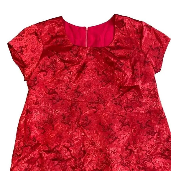 VTG OOAK DRAGONS!! Kill Bill Custom Made Kimono Silk T-Shirt Dress NYE Vixen RED