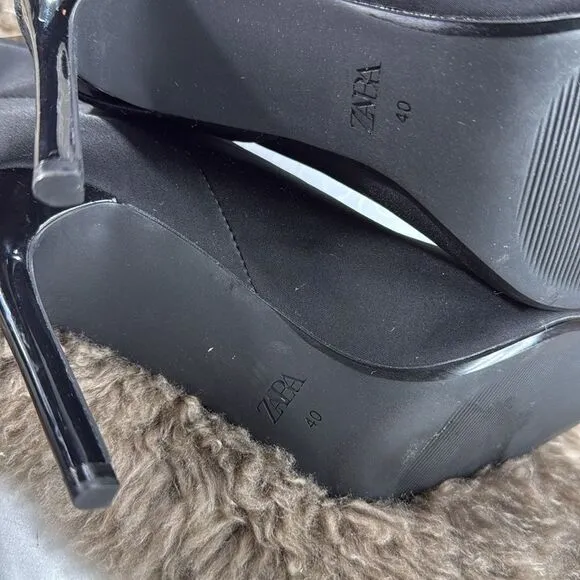 (W2) Zara black stiletto heeled ankle boots with pointed toe,Sz 40/9US,slip-on
