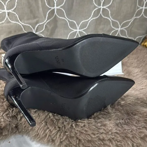 (W2) Zara black stiletto heeled ankle boots with pointed toe,Sz 40/9US,slip-on