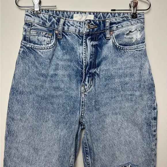 We The Free My Own Lane Distressed High Rise Acid Wash Jeans Sz 27