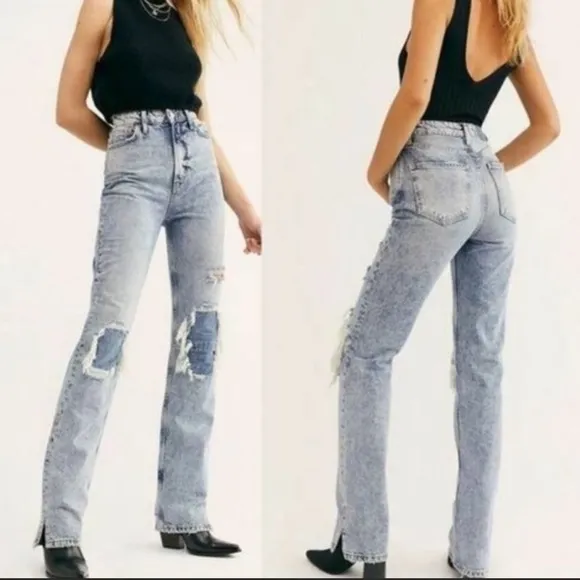 We The Free My Own Lane Distressed High Rise Acid Wash Jeans Sz 27