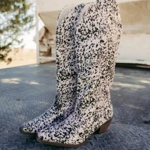 Western Round Em Up Cow Print Cowgirl Boots New